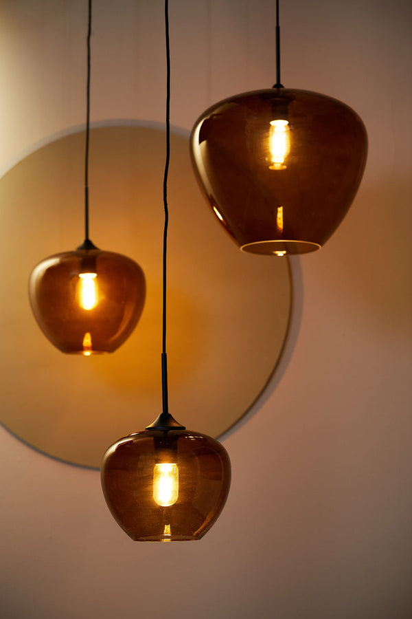 Hanglamp Mayson 1 lamps zwart+glas bruin