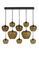 Hanglamp Mayson 10 lamps mat zwart+glas bruin