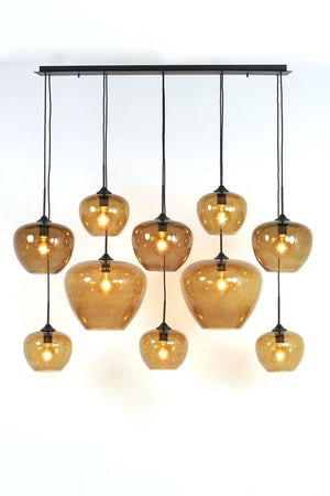 Hanglamp Mayson 10 lamps mat zwart+glas bruin