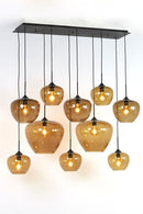 Hanglamp Mayson 10 lamps mat zwart+glas bruin
