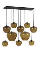 Hanglamp Mayson 10 lamps mat zwart+glas bruin