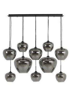 Hanglamp Mayson 10 lamps Mat zwart+Glas smoke Compleet