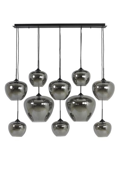 Hanglamp Mayson 10 lamps Mat zwart+Glas smoke Compleet