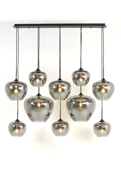 Hanglamp Mayson 10 lamps Mat zwart+Glas smoke Compleet