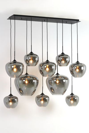 Hanglamp Mayson 10 lamps Mat zwart+Glas smoke Compleet