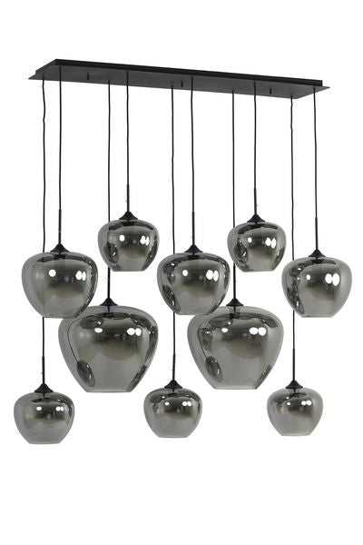 Hanglamp Mayson 10 lamps Mat zwart+Glas smoke Compleet