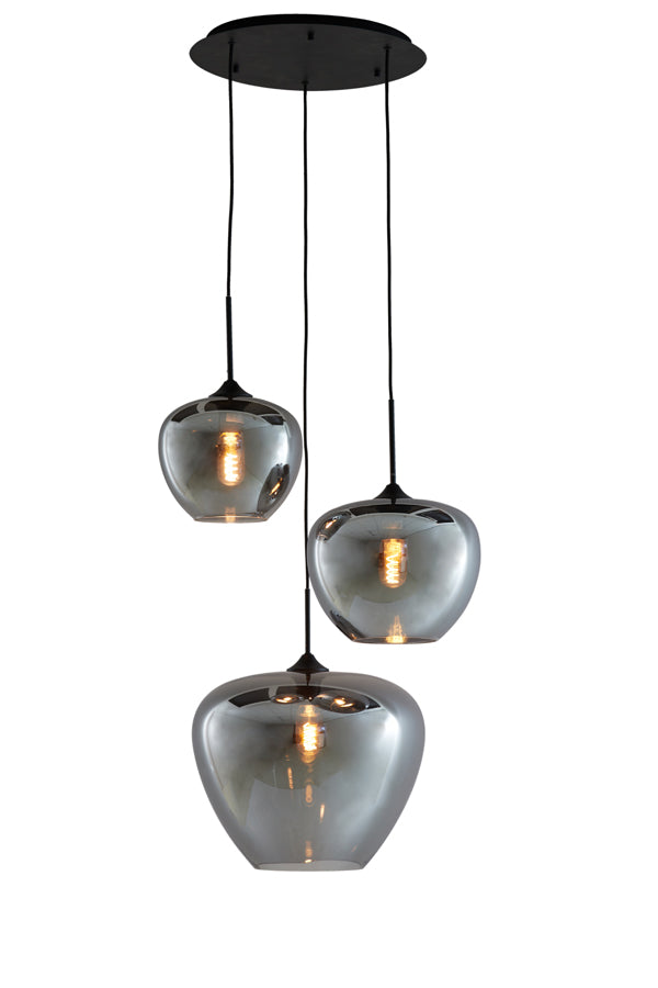 Hanglamp Mayson 3 Lamps Mat zwart+Glas smoke Compleet