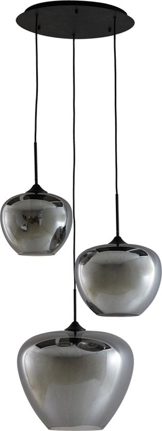 Hanglamp Mayson 3 Lamps Mat zwart+glas smoke