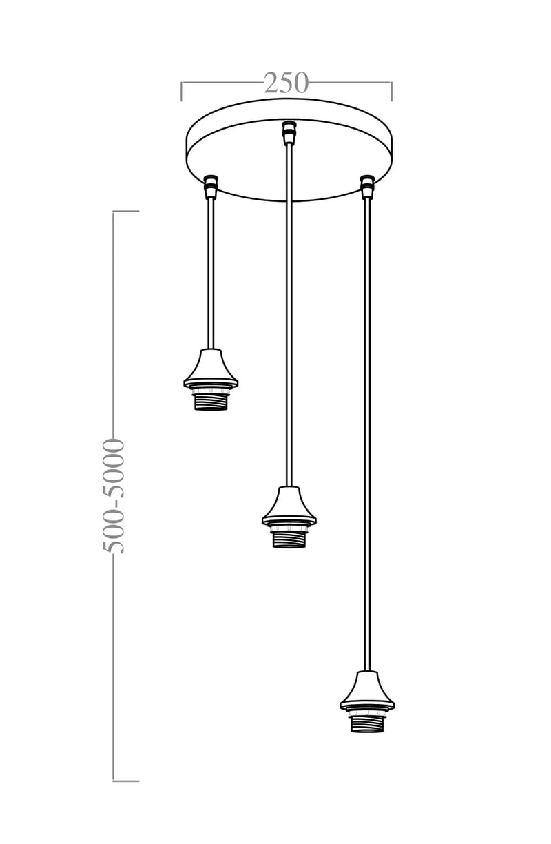 Nikilo/Quinto/Mayson 3 Lamps plafondplaat met 5 mtr. kabel