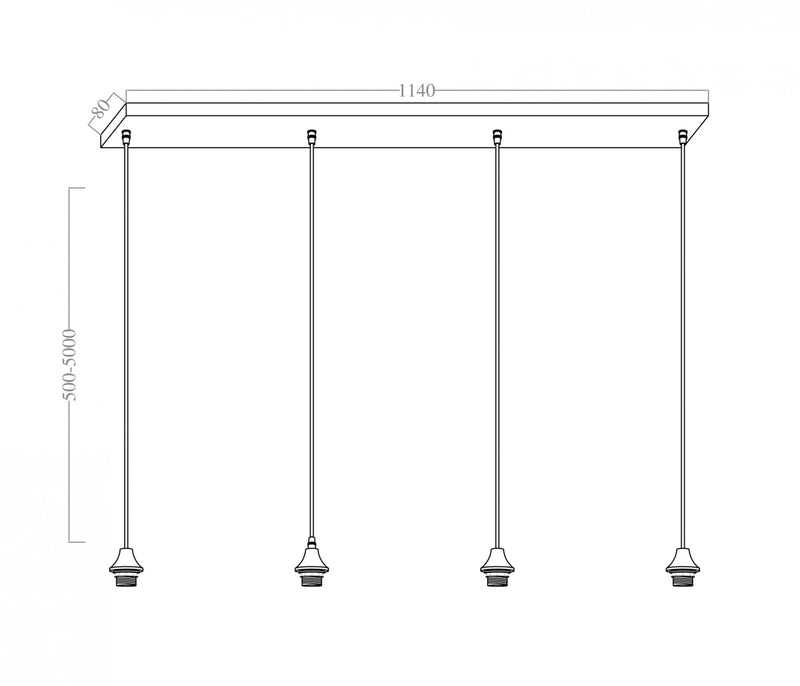 Nikilo/Quinto/Mayson 4 Lamps plafondplaat met 5 mtr kabel