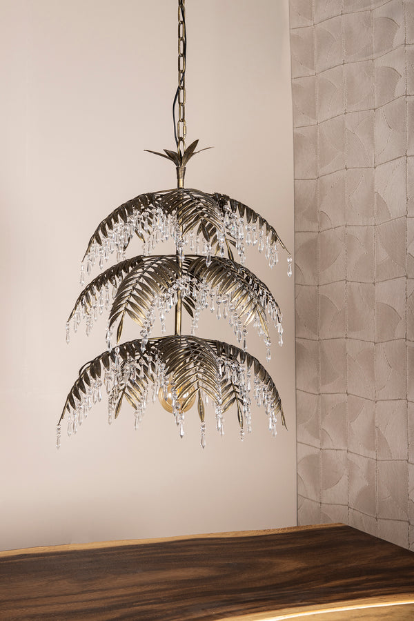 Zaldis Gold metal hanging lamp big palm leaves