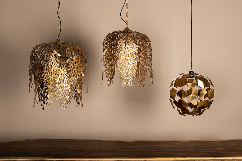 Joff Gold iron hanging lamp coral leaves round L