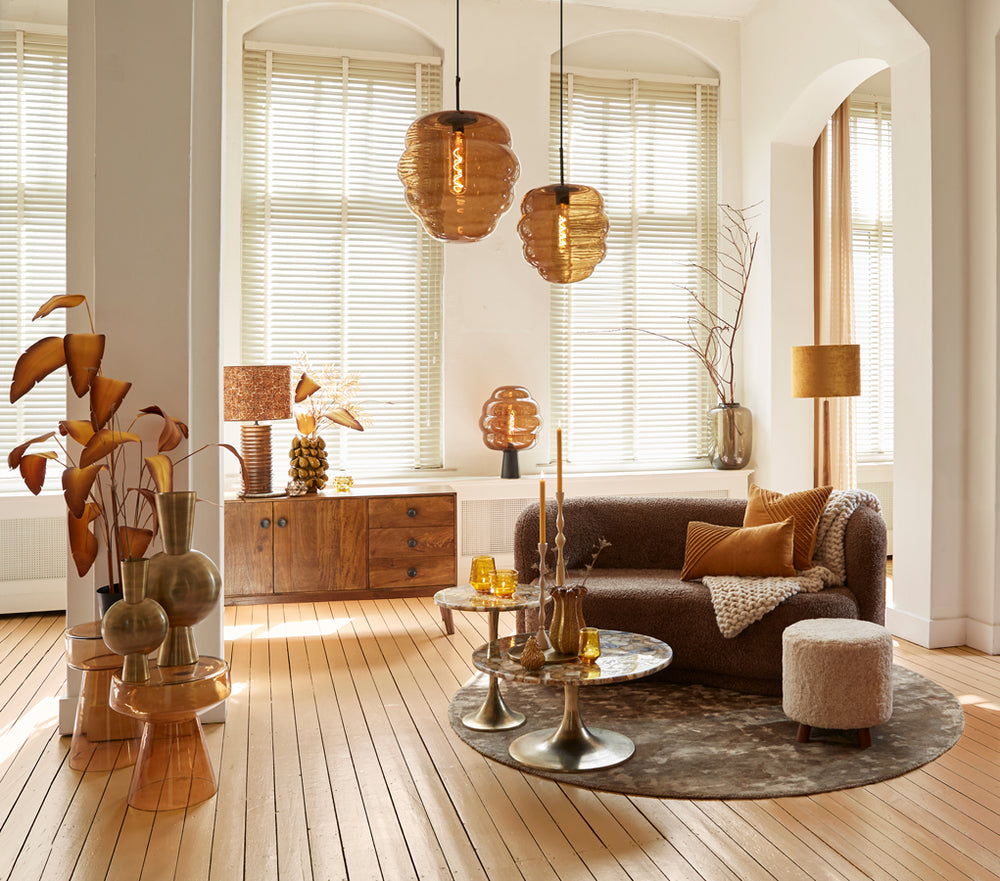 Hanglamp Misty glas bruin+mat zwart