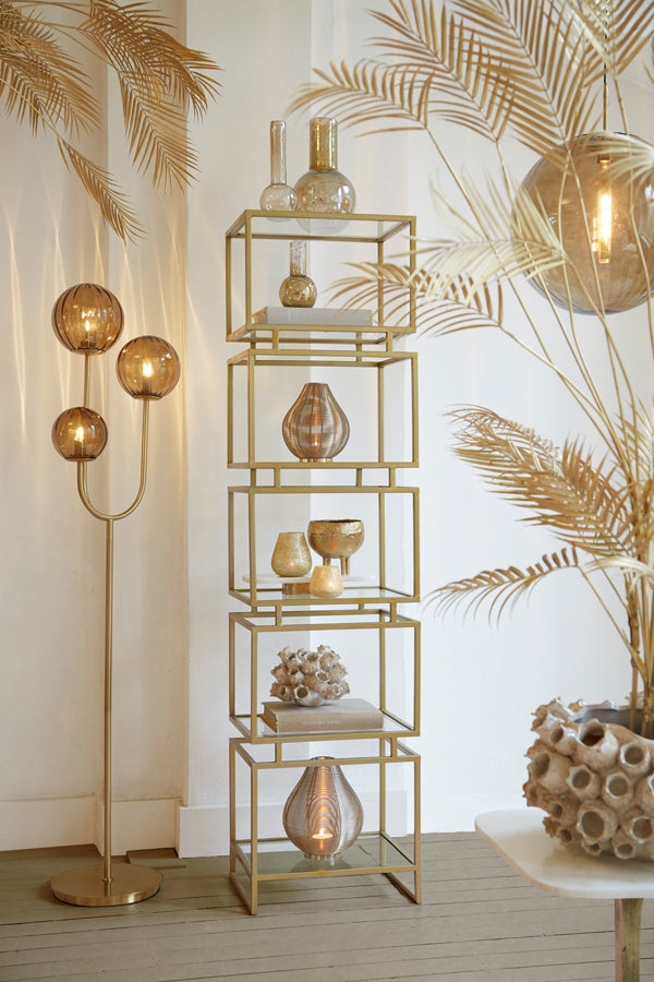 Vloerlamp Magdala glas bruin+goud