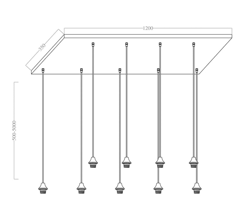 Nikilo/Quinto/Mayson 9 Lamps plafondplaat met 5 mtr. kabel rechthoekig