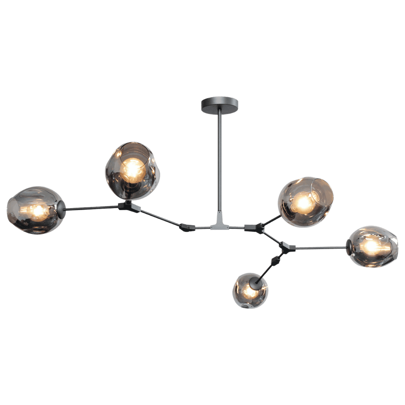 Hanglamp Laurens 5 lichts grijs + fumé kleurig glas
