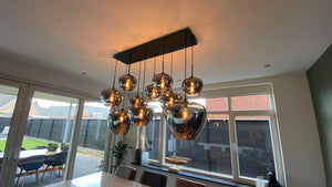 Hanglamp Mayson 10 lamps Mat zwart+Glas smoke Compleet