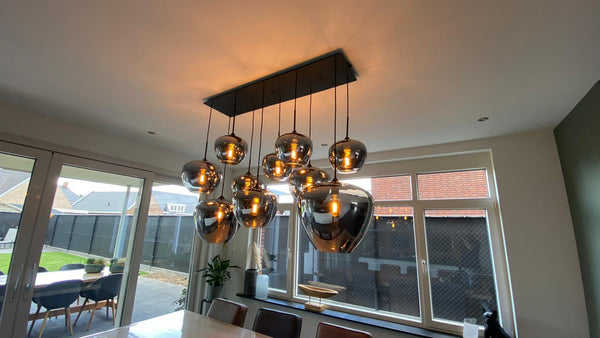 Hanglamp Mayson 10 lamps Mat zwart+Glas smoke Compleet