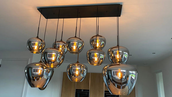 Hanglamp Mayson 10 lamps Mat zwart+Glas smoke Compleet