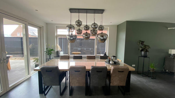 Hanglamp Mayson 10 lamps Mat zwart+Glas smoke Compleet