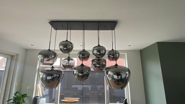 Hanglamp Mayson 10 lamps Mat zwart+Glas smoke Compleet