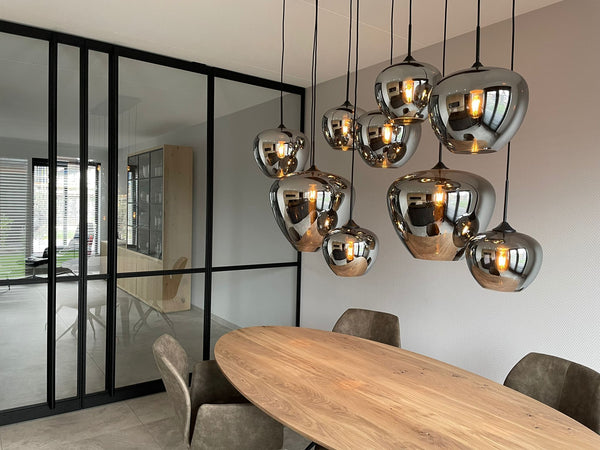 Hanglamp Mayson 10 lamps Mat zwart+Glas smoke Compleet