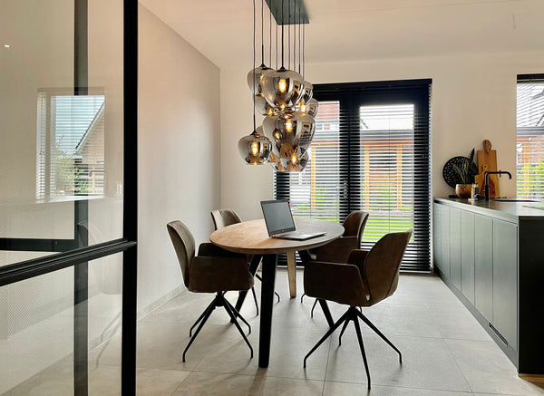 Hanglamp Mayson 10 lamps Mat zwart+Glas smoke Compleet