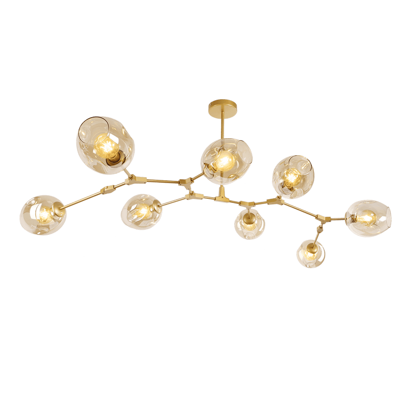 Hanglamp Laurens 8 lichts goud + amber glas